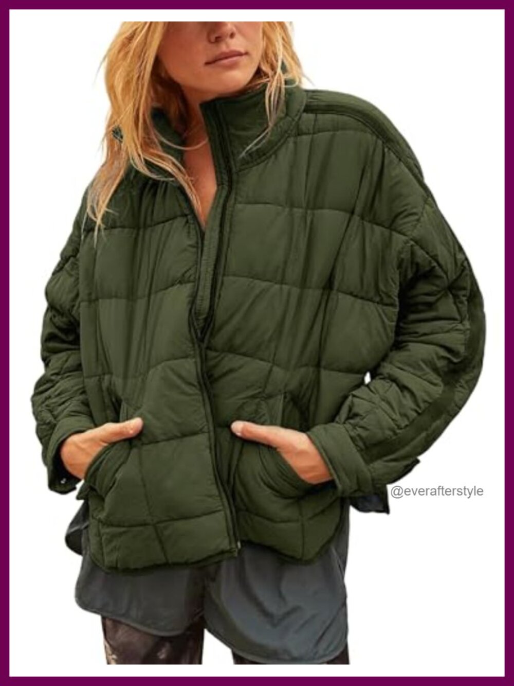 Quilted Puffer Jacket Women Lightweight Zip Up Padded Coat Pockets